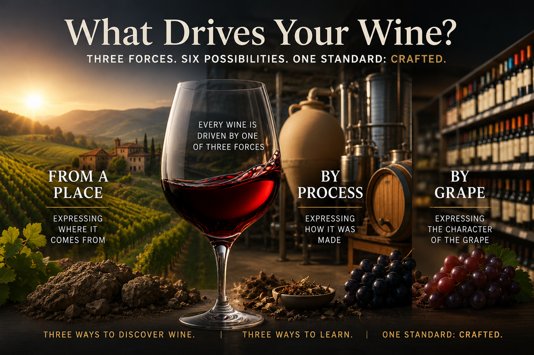 Blog picture asking What Drives Your Wine? Answers From a Place, by Process, by Grape.