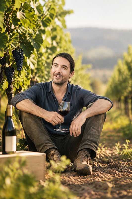 Winemaker taken a break in his vineyard.
